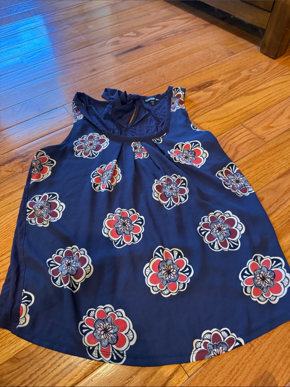 Express Navy Floral Print Sleeveless Tank